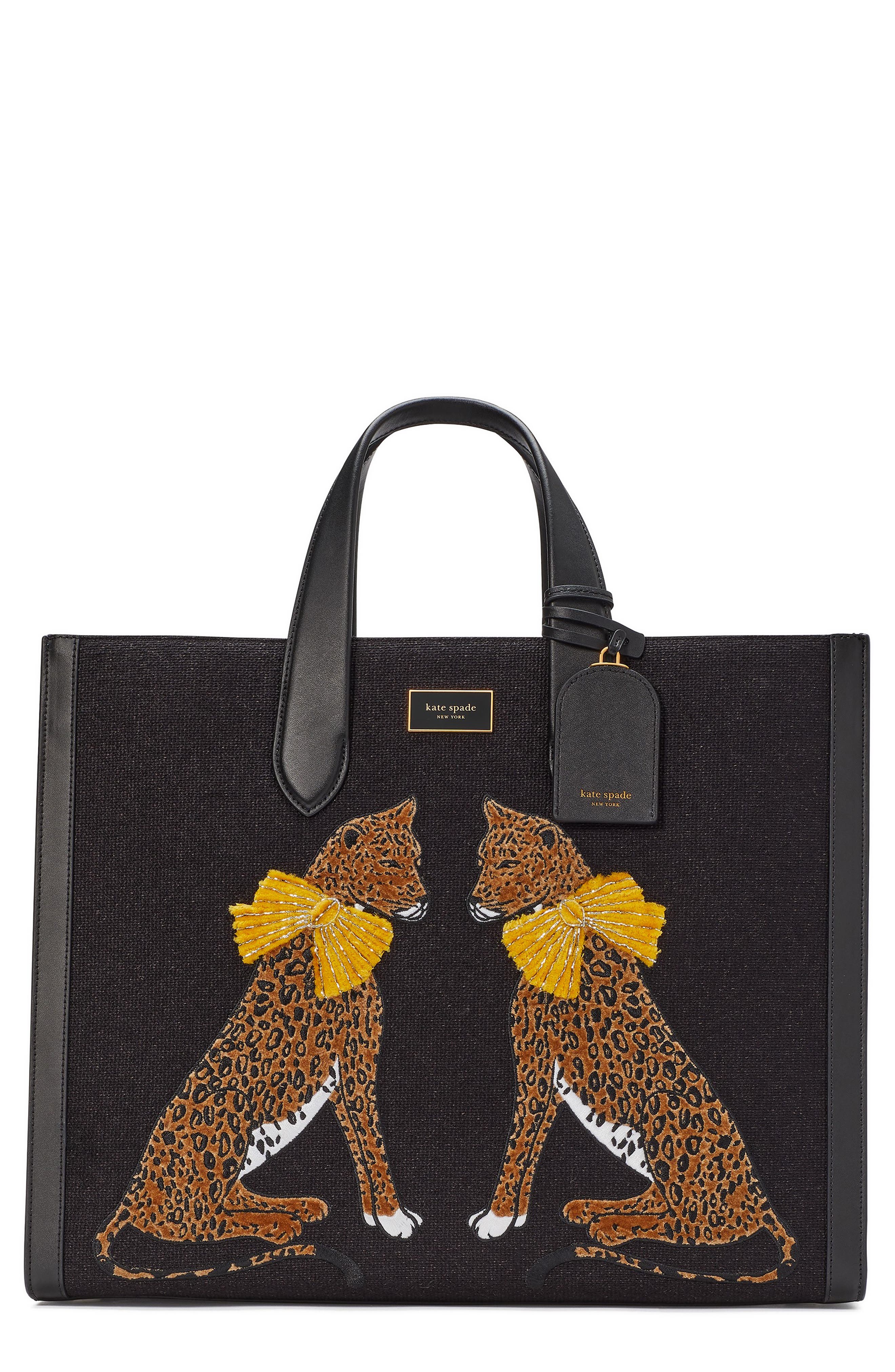 Kate Spade New York Manhattan Lady Leopard Embroidered Tote, Main, color, 
