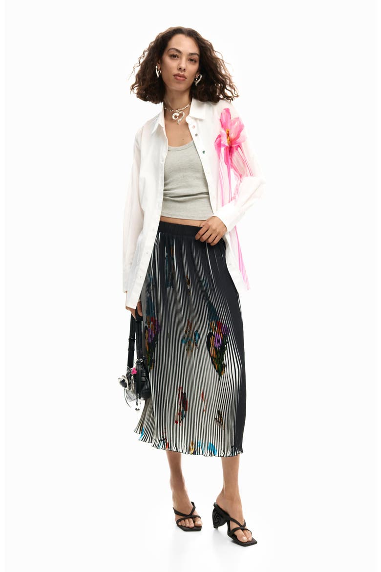 Plissé MIdi Skirt, Alternate, color, BLACK