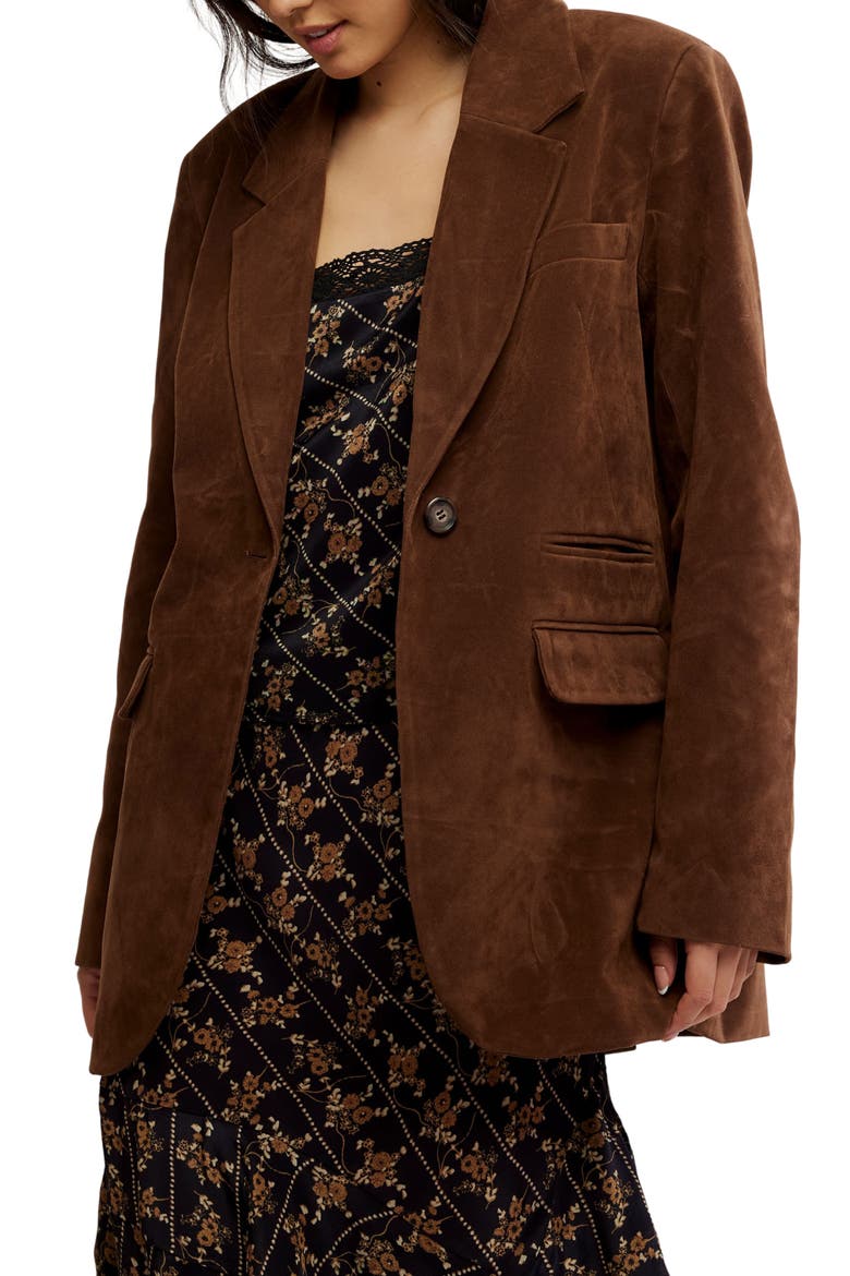 Paper Cut Faux Suede Blazer, Main, color, BROWN BEAR