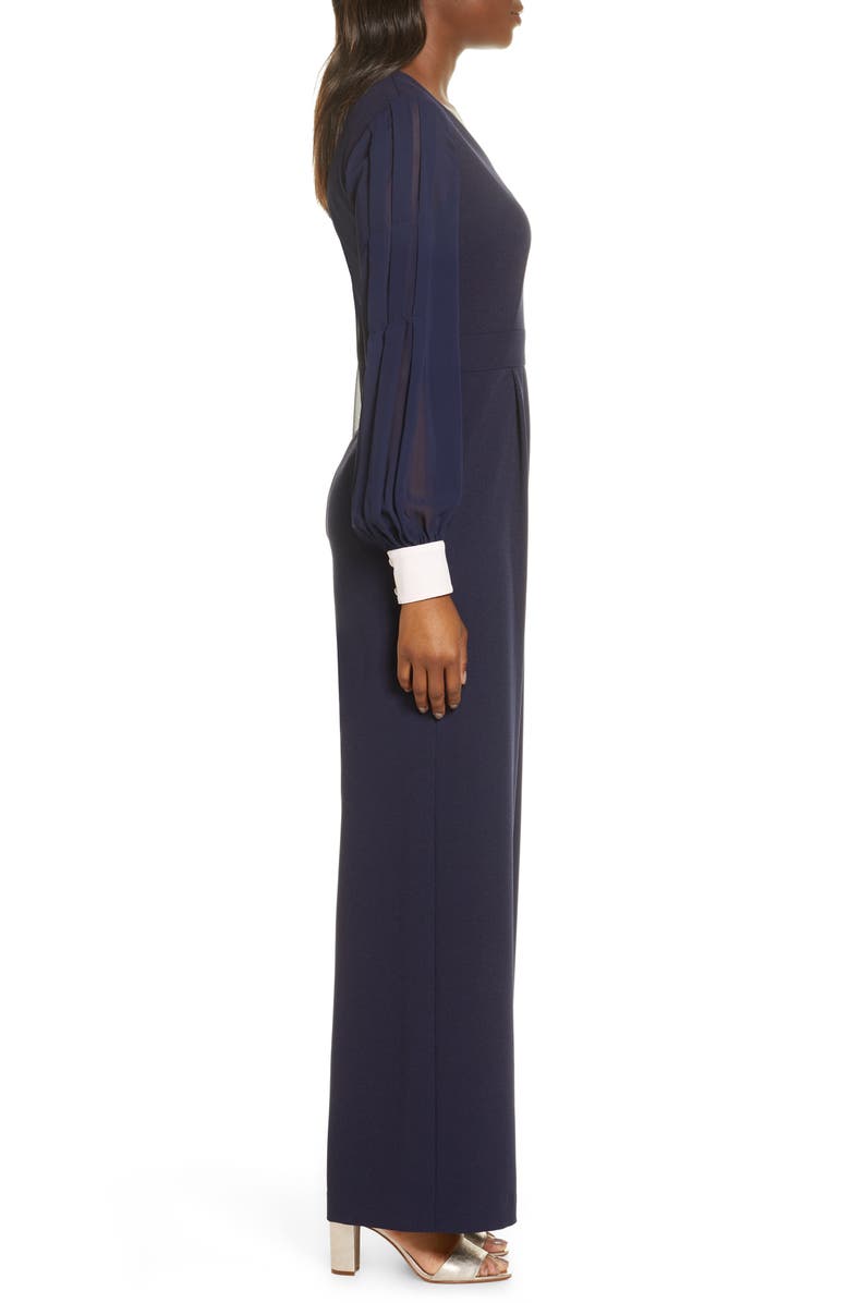 Harper Rose Long Sleeve Crepe & Georgette Jumpsuit, Alternate, color, 