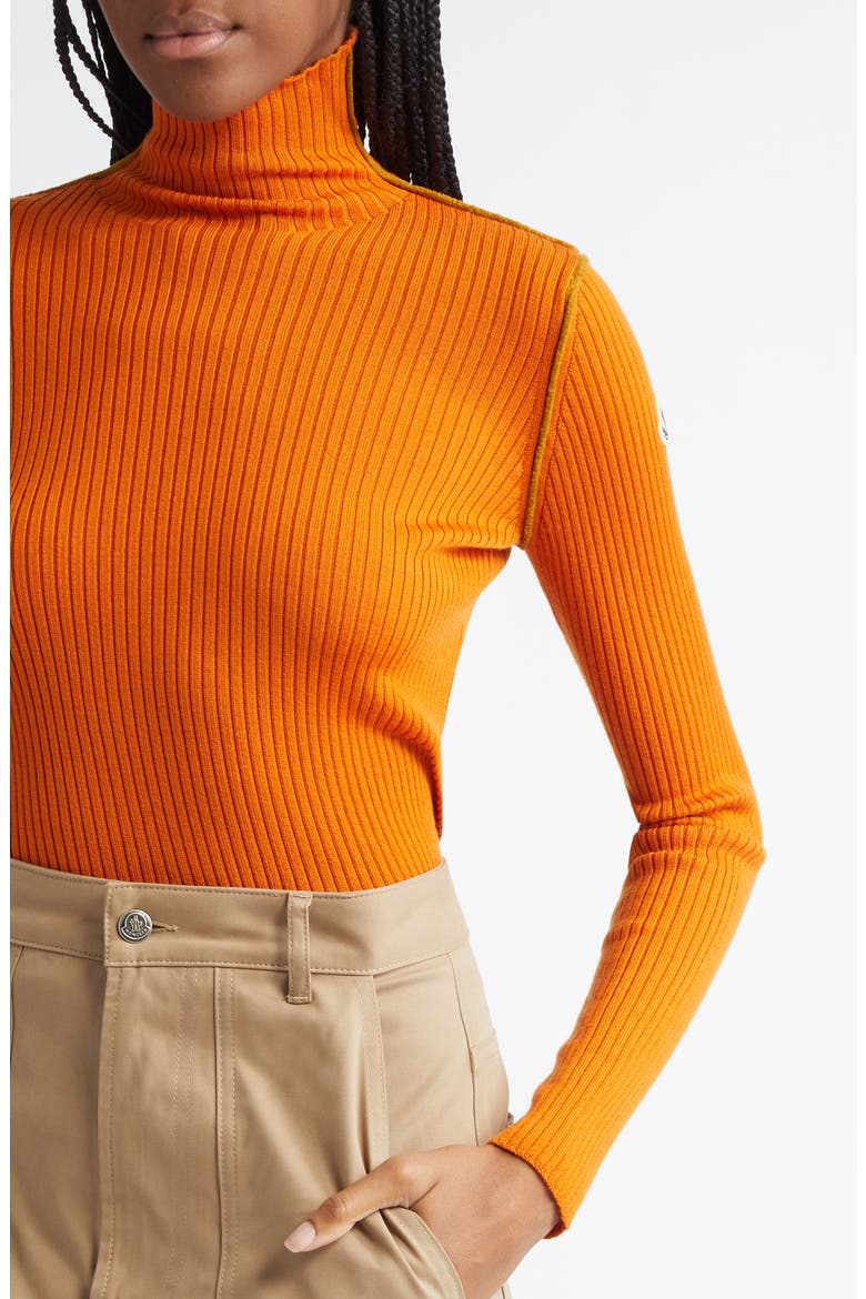 Fitted Virgin Wool Rib Turtleneck Sweater, Alternate, color, ORANGE