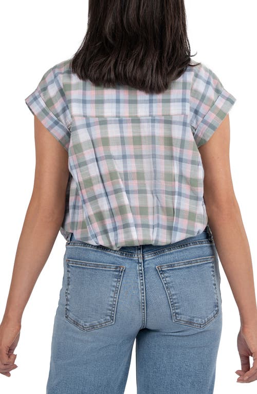 Kut From The Kloth Vega Plaid Bubble Hem Cotton Button-up Shirt In Pink/green