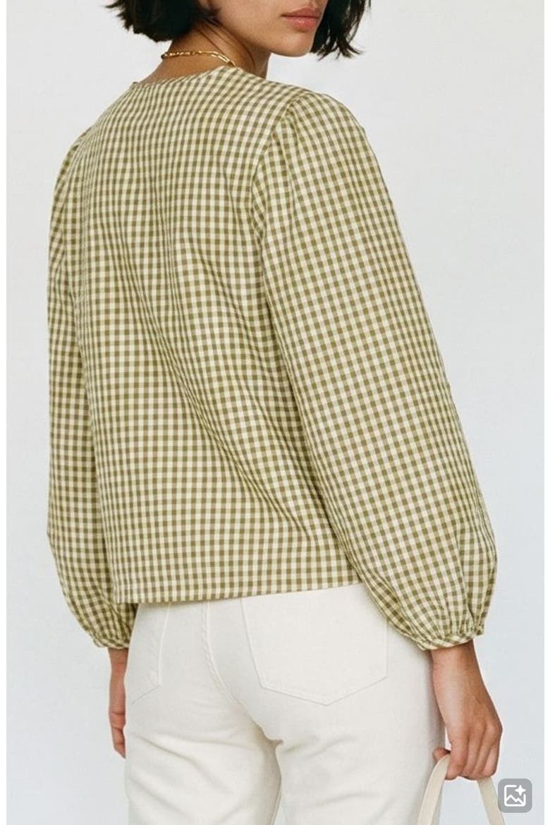 Camilla Tie Front Gingham Top, Alternate, color, FOG GREEN CHECKS WILLOW