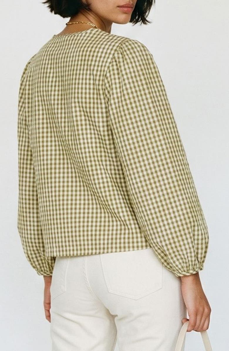 VERO MODA Camilla Tie Front Gingham Top, Alternate, color, Fog Green Checks Willow
