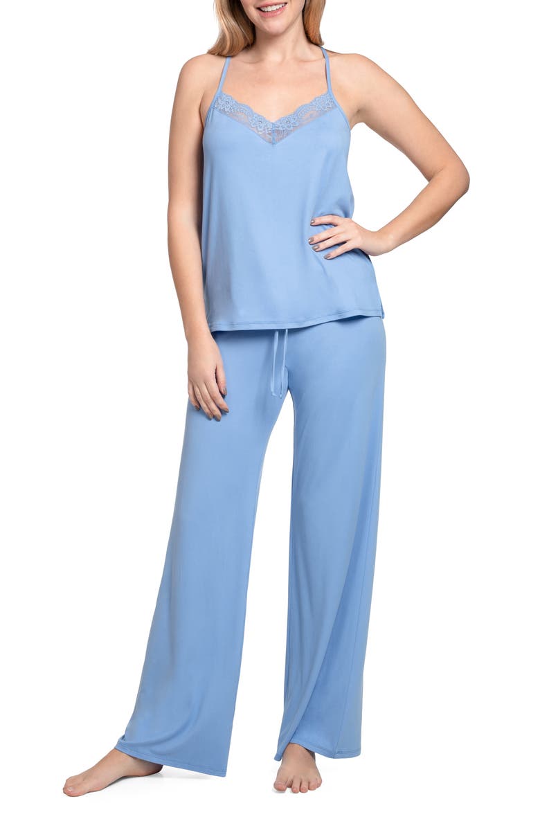 In Bloom by Jonquil Reese Lace Trim Jersey Pajamas, Main, color, Cornflower Blue