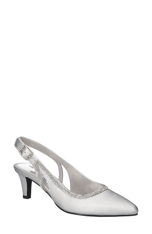 Easy Street Glisten Kitten Heel Slingback Pump In Silver Satin
