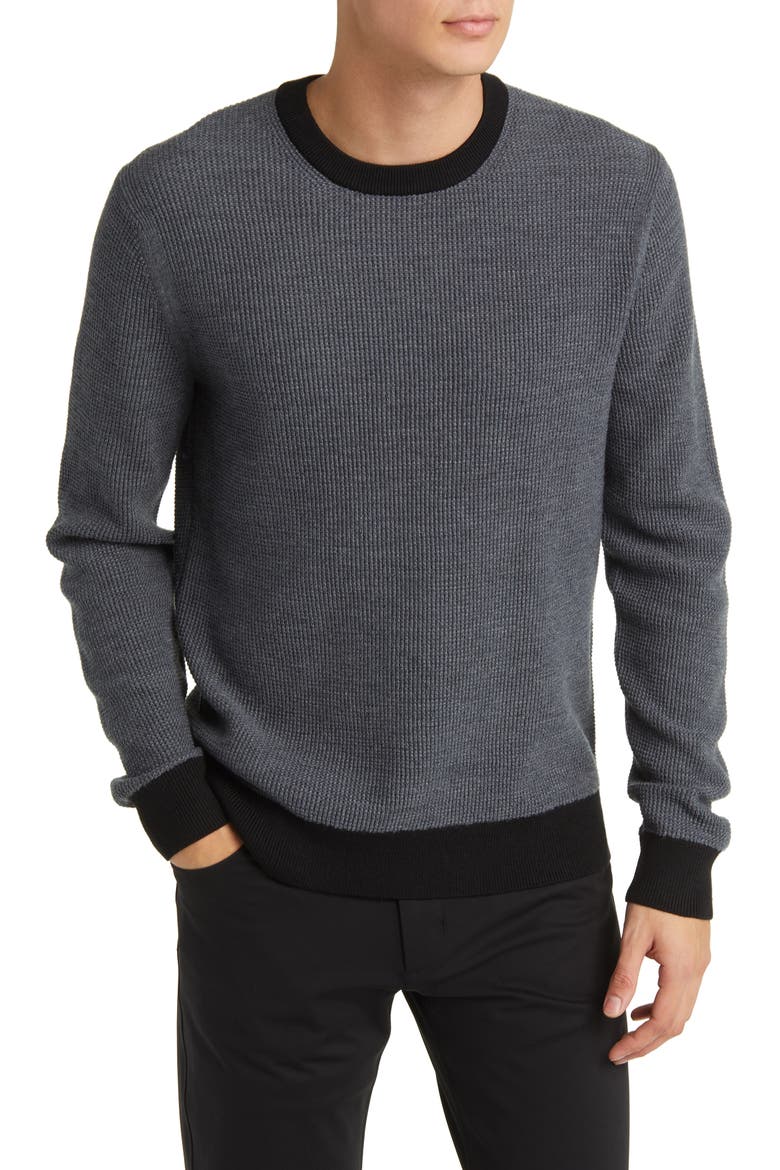 Maden Novo Merino Wool Blend Crewneck Sweater, Main, color, PESTLE MELANGE/BLACK