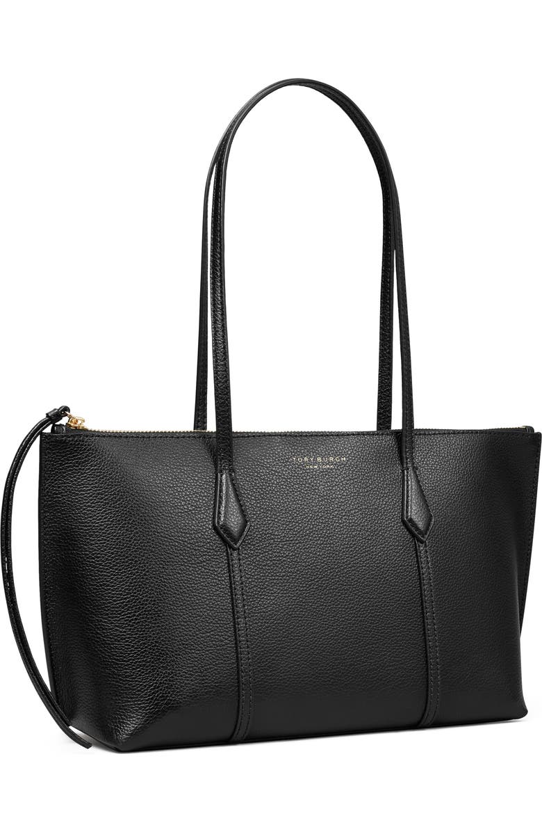 Tory Burch Small Perry Leather Zip Tote, Alternate, color, Black