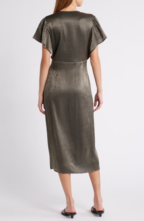 Nation Ltd Pamela Flutter Sleeve Satin Midi Dress In Graphite Foil