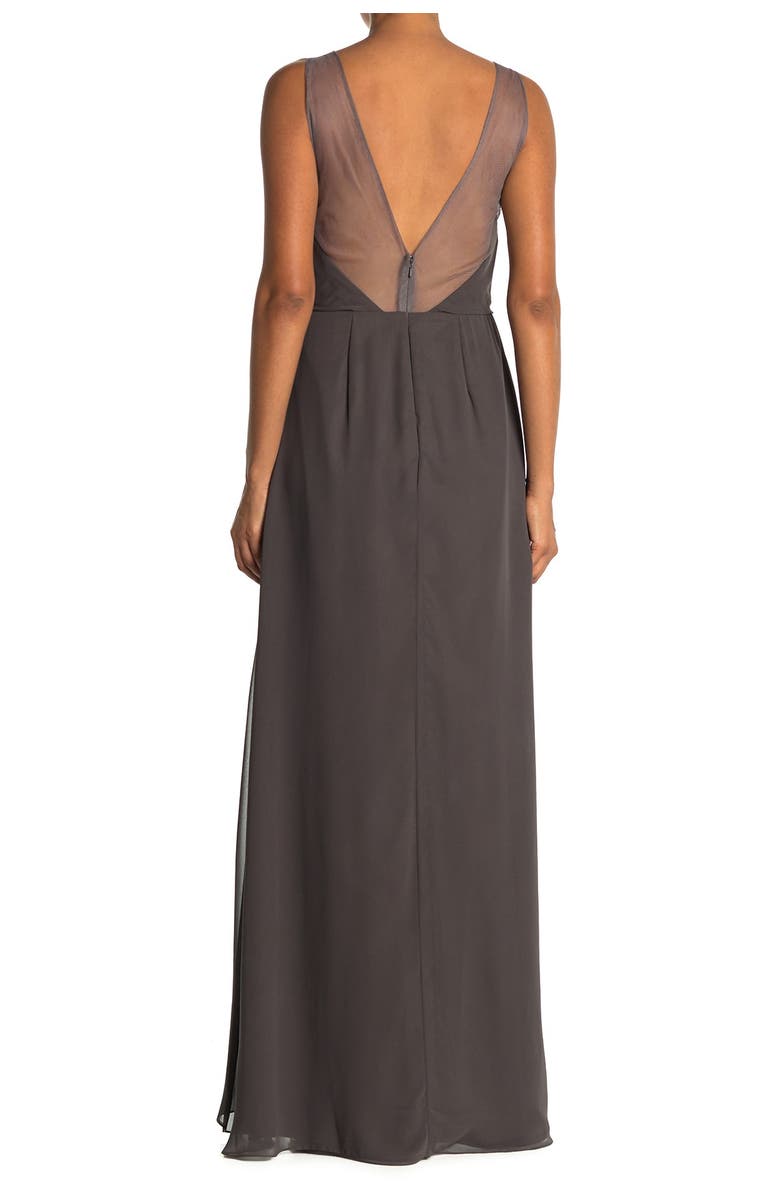 Monique Lhuillier Bridesmaids Deep V-Neck Chiffon & Tulle Gown, Alternate, color, 