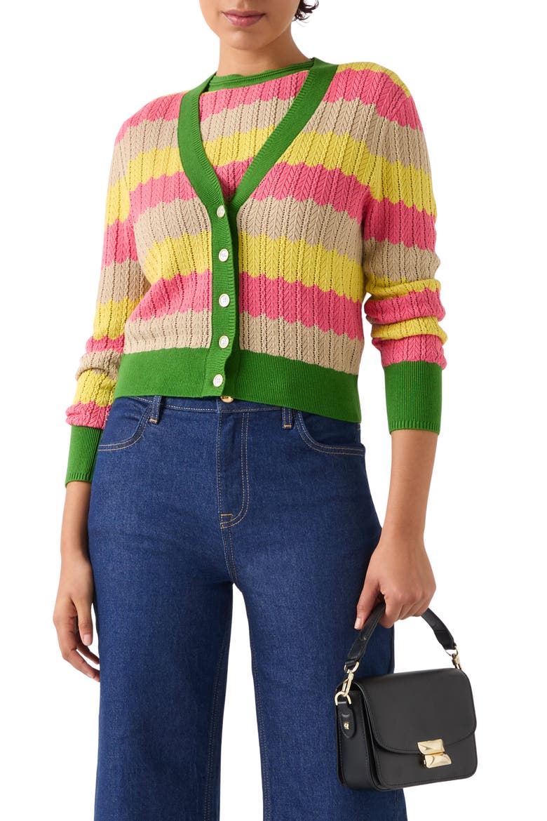 Cinzia Zigzag Pointelle Cardigan, Main, color, GREEN