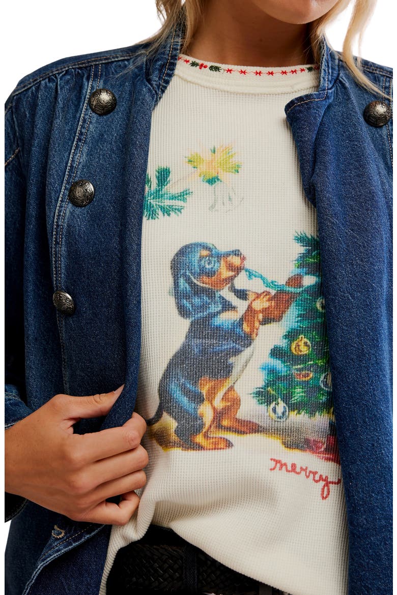 Merry Holiday Waffle Knit Cotton Graphic T-Shirt, Alternate, color, IVORY COMBO