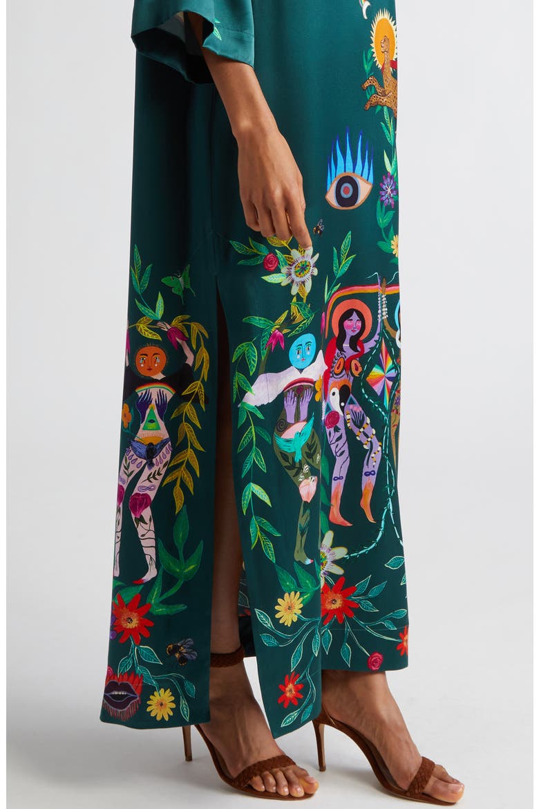 Agatha Satin Silk Column Maxi Dress, Alternate, color, TEAL