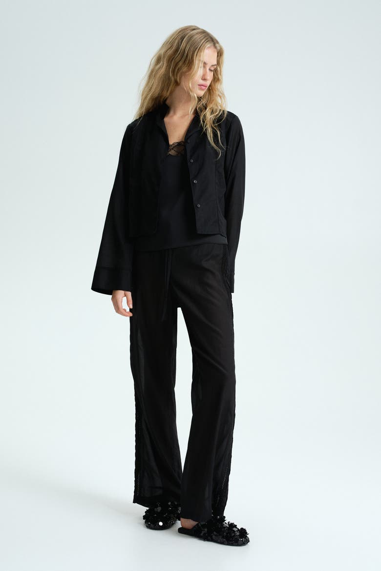 Pintucked Pyjama Shirt, Alternate, color, Black