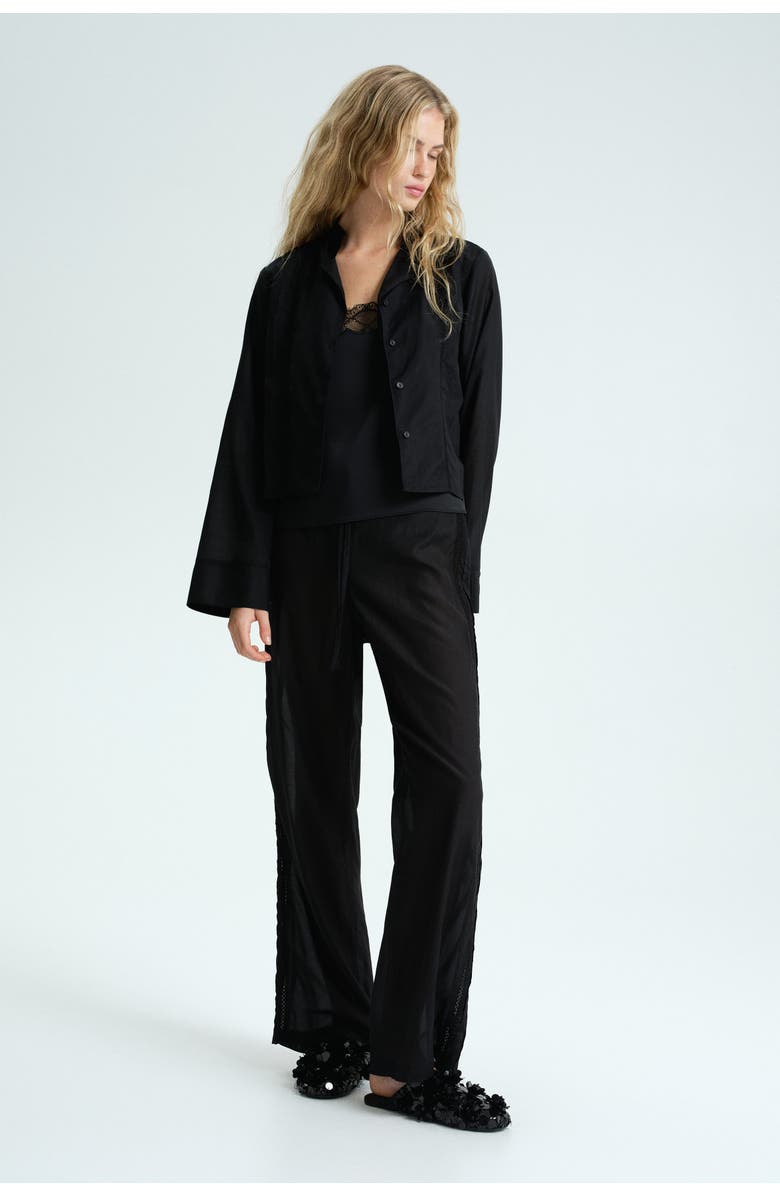 H&M Pintucked Pyjama Shirt, Alternate, color, Black