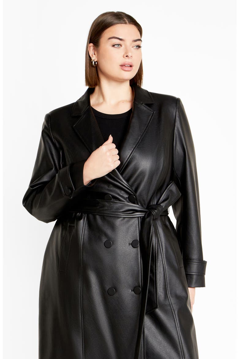 Briella Faux Leather Trench Coat, Alternate, color, BLACK