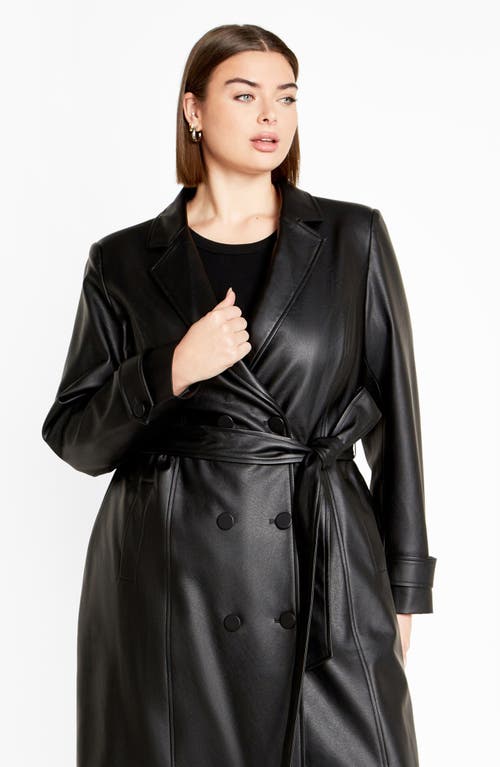 City Chic Briella Faux Leather Trench Coat In Black