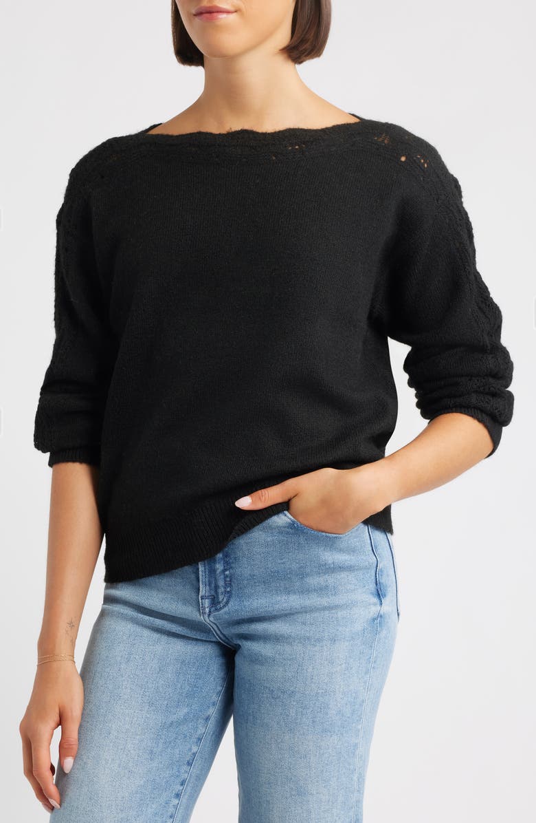 Wit & Wisdom Boat Neck Sweater, Main, color, Heather Black