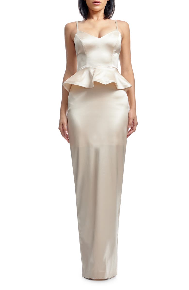 Dress the Population Akiah Satin Gown, Main, color, Champagne