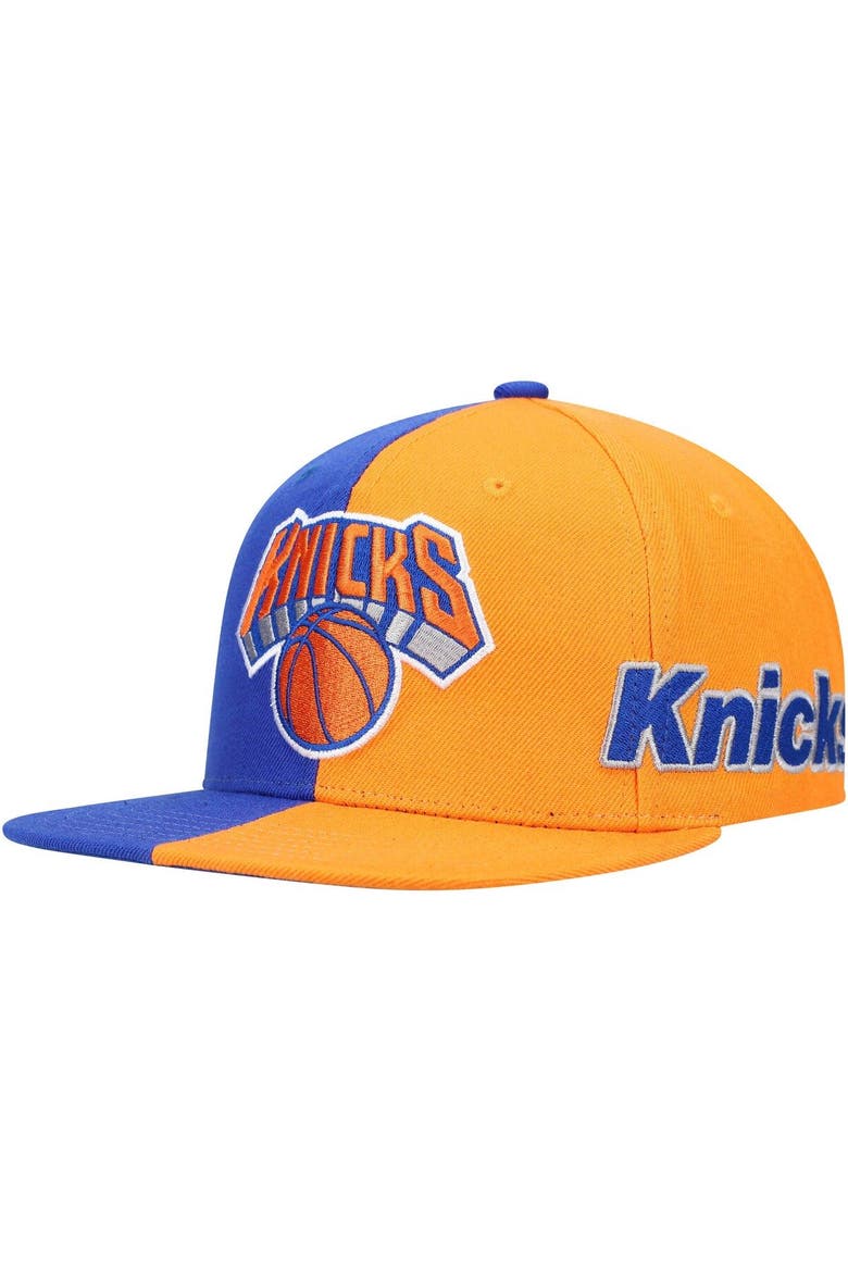 Men's Mitchell & Ness Blue/Orange New York Knicks Team Half and Half Snapback Hat, Main, color, Blue