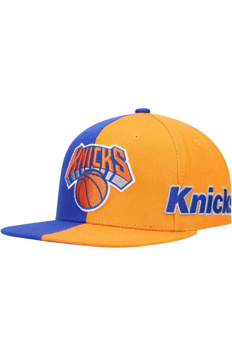 Mitchell & Ness Men's Mitchell & Ness Blue/Orange New York Knicks Team Half and Half Snapback Hat, Main, color, 