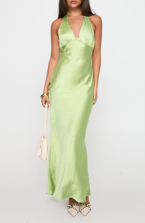 Princess Polly Gloriana Satin Halter Maxi Dress In Green