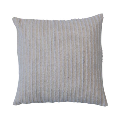 Cotton & Acrylic Pillow with Stripes & Gold Thread, Beige & White