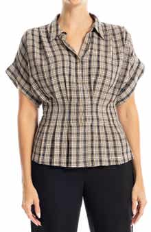 Plaid Pintucked Short Sleeve Shirt