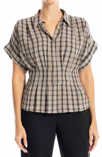 Plaid Pintucked Short Sleeve Shirt