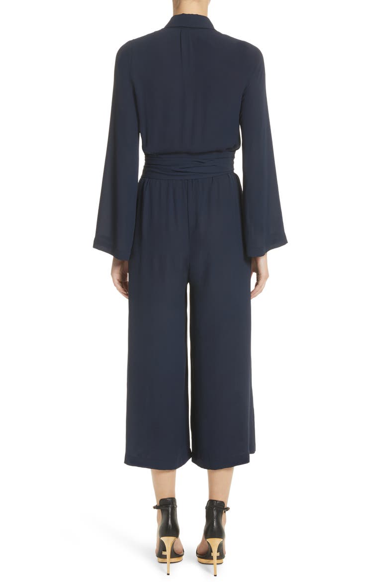 Belted Silk Jumpsuit, Alternate, color, MARITIME