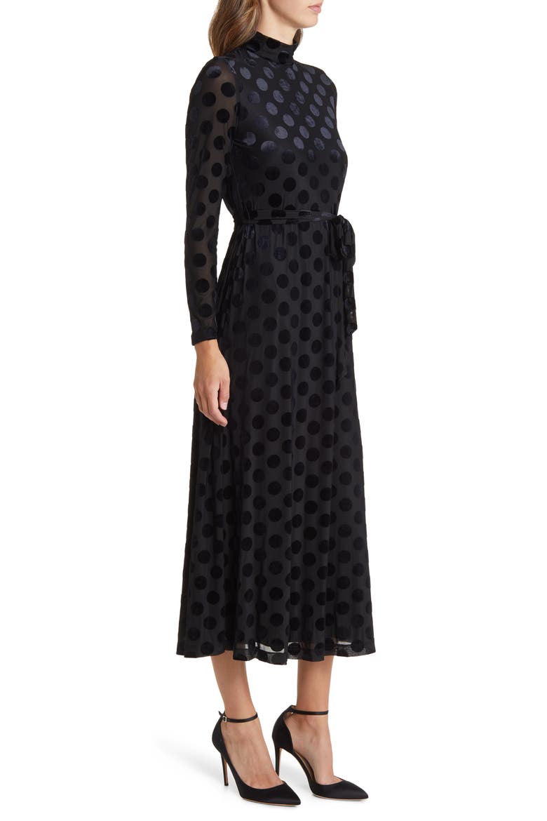 Velvet Dot Mock Neck Long Sleeve Dress, Alternate, color, ANNE BLACK