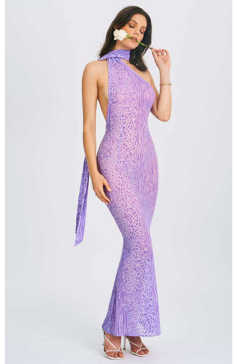 Miss Circle Olena Haler Neck Mesh Maxi Dress, Main, color, Purple