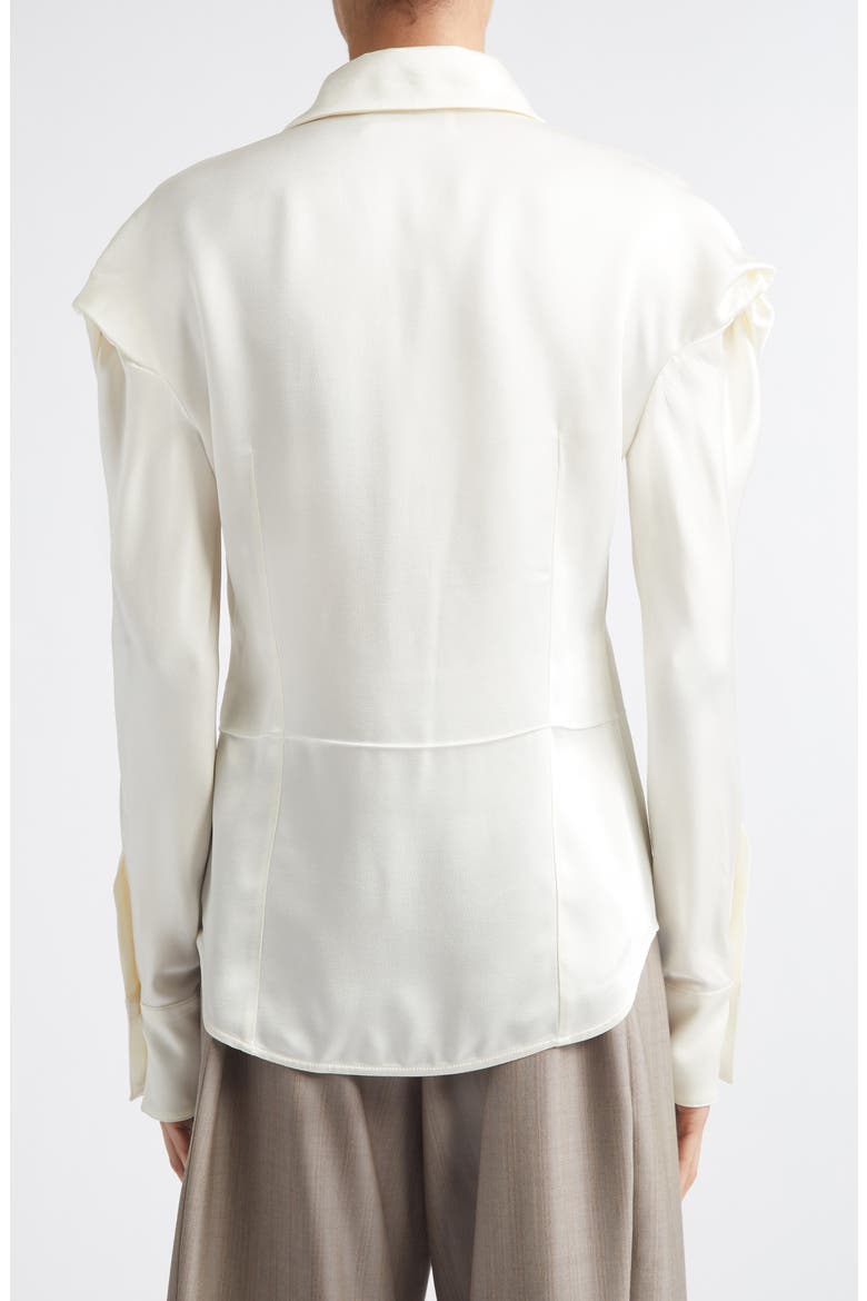 Twisted Shoulder Satin Button-Up Shirt, Alternate, color, IVORY