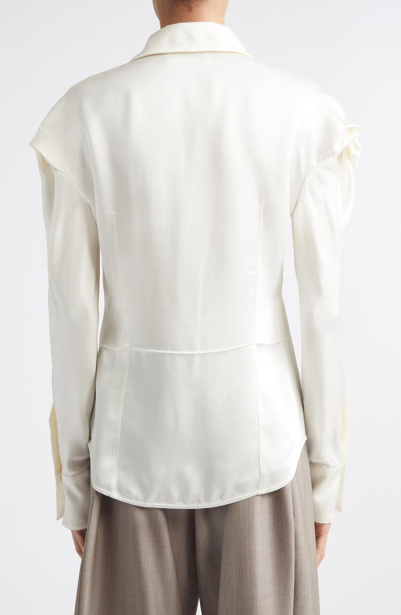 Victoria Beckham Twisted Shoulder Satin Button-Up Shirt, Alternate, color, Ivory