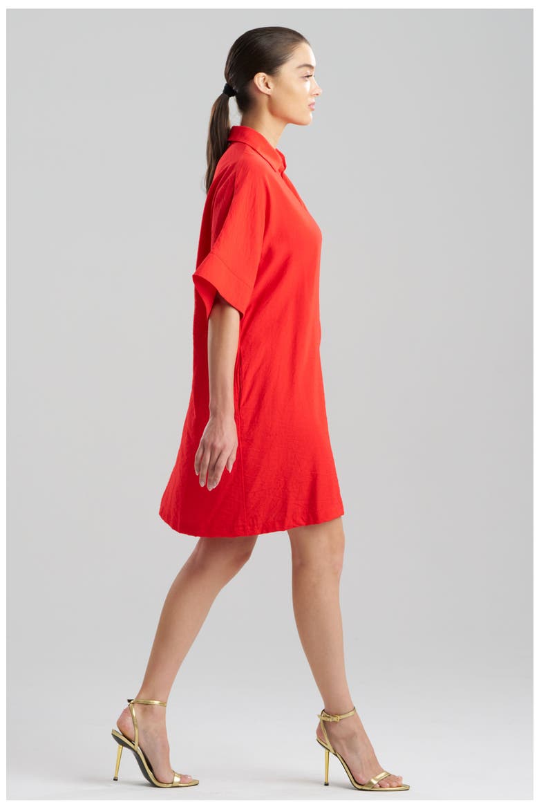 Solid Fluid Twill Short Sleeve Caftan Dress, Alternate, color, POPPY