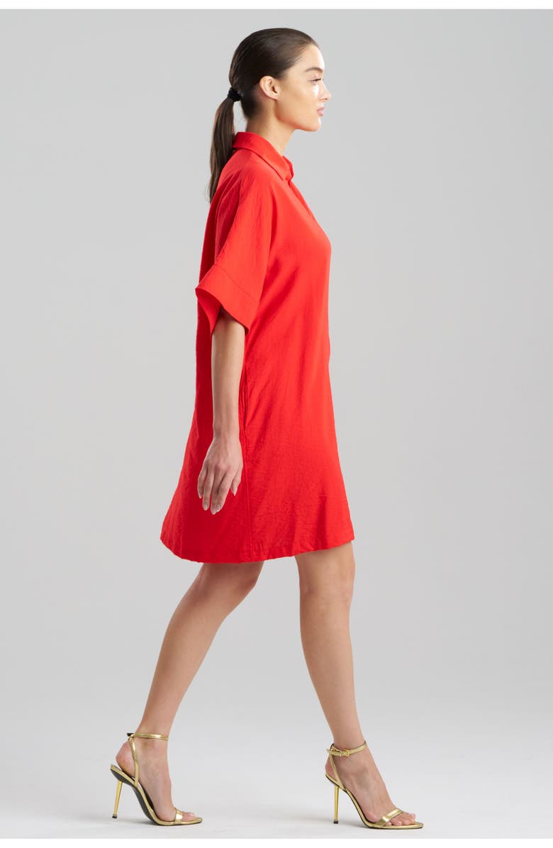 N Natori Solid Fluid Twill Short Sleeve Caftan Dress, Alternate, color, Poppy