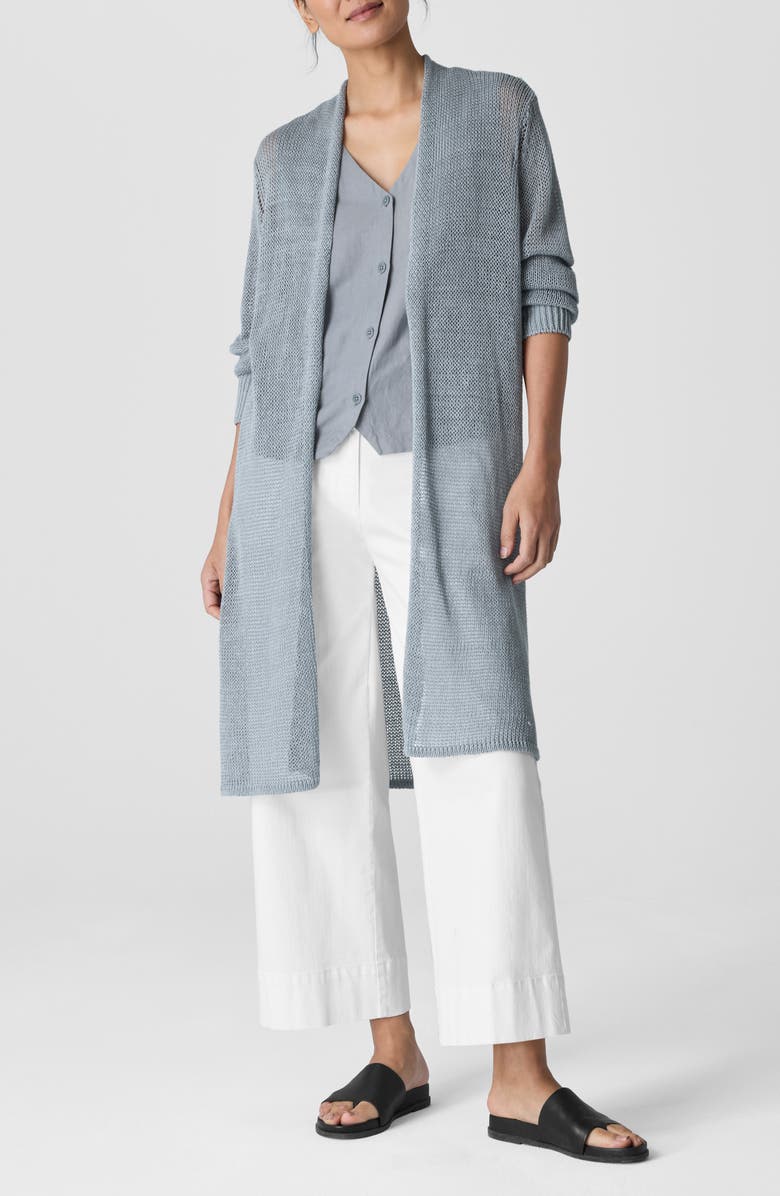 Eileen Fisher Long Organic Cotton Blend Cardigan, Main, color, Greystone