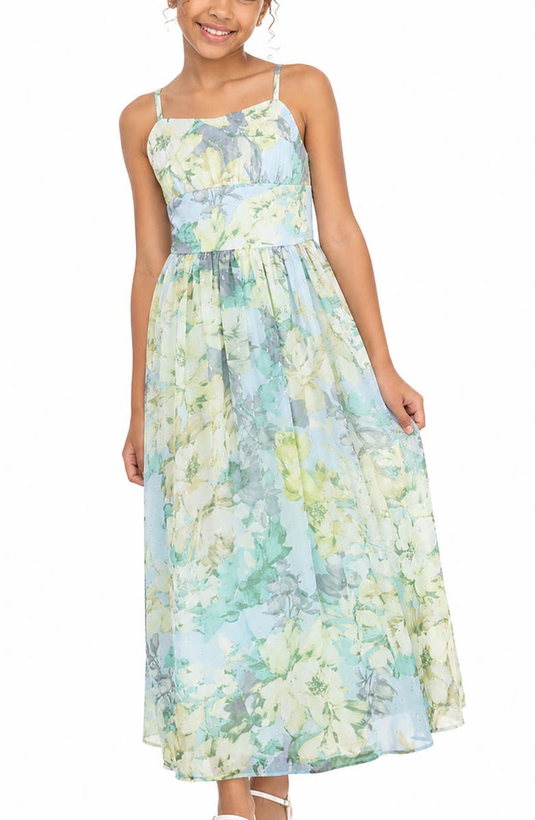 Zunie Kids' Clip Dot Chiffon Maxi Dress, Alternate, color, Mint/ Yellow