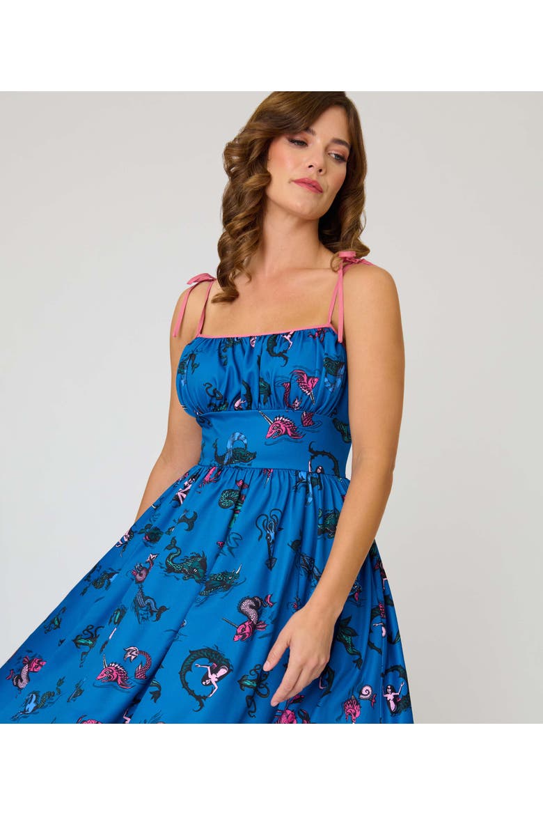 1950s Cotton Swing Dress, Alternate, color, Blue Sea Creature Print
