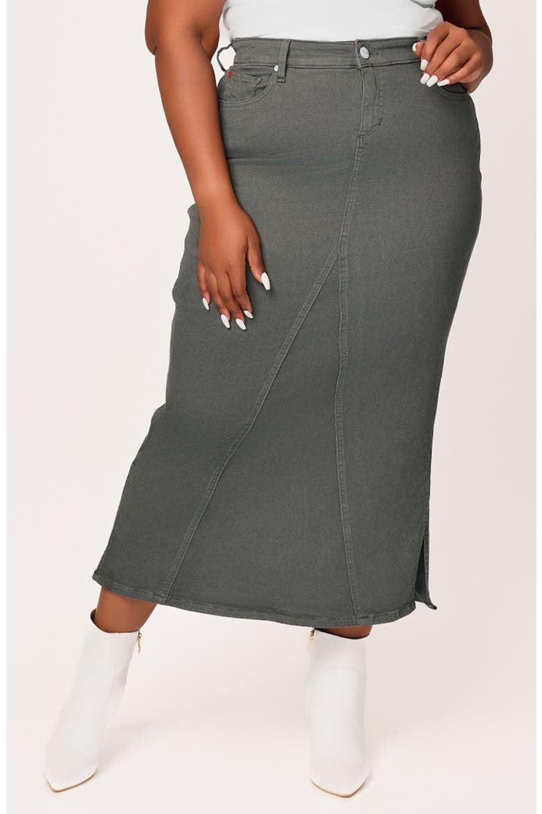 Denim Midi Skirt, Main, color, DARK OLIVE