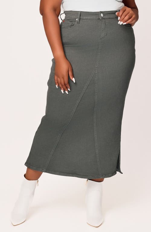 Slink Jeans Denim Midi Skirt In Dark Olive