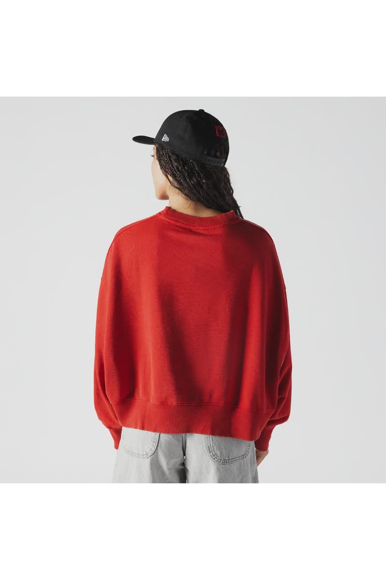 Women's New Era Red Kansas City Chiefs Oversized Throwback Mineral Wash Crew Neck Sweatshirt, Alternate, color, Red