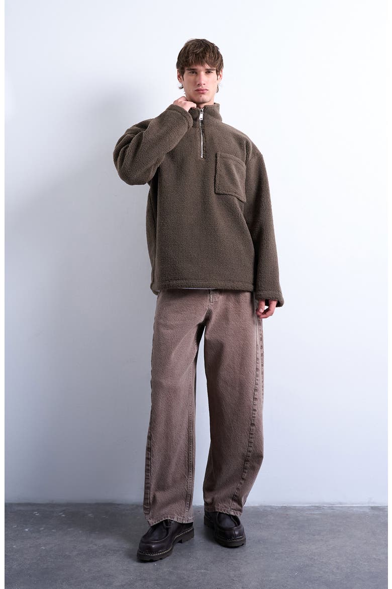 Quarter Zip High Pile Fleece Sweatshirt, Alternate, color, DARK BROWN