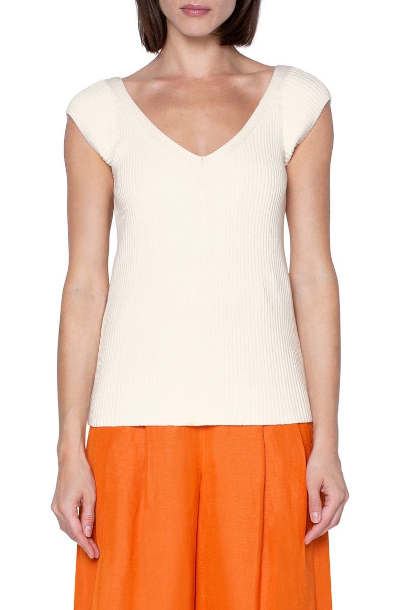 Akris punto Ribbed V-Neck Cap Sleeve Sweater, Main, color, 