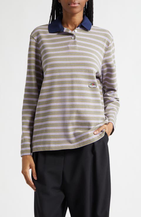 x Fruit of the Loom Stripe Long Sleeve Cotton Polo