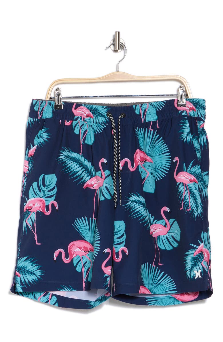 Hurley Flamingo Volley Swim Trunks, Alternate, color, Obsidian