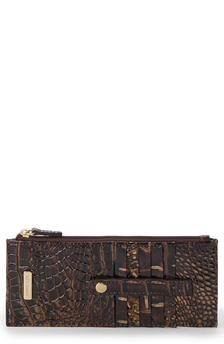 Brahmin Croc Embossed Leather Credit Card Wallet, Main, color, Chocolate Melbourne