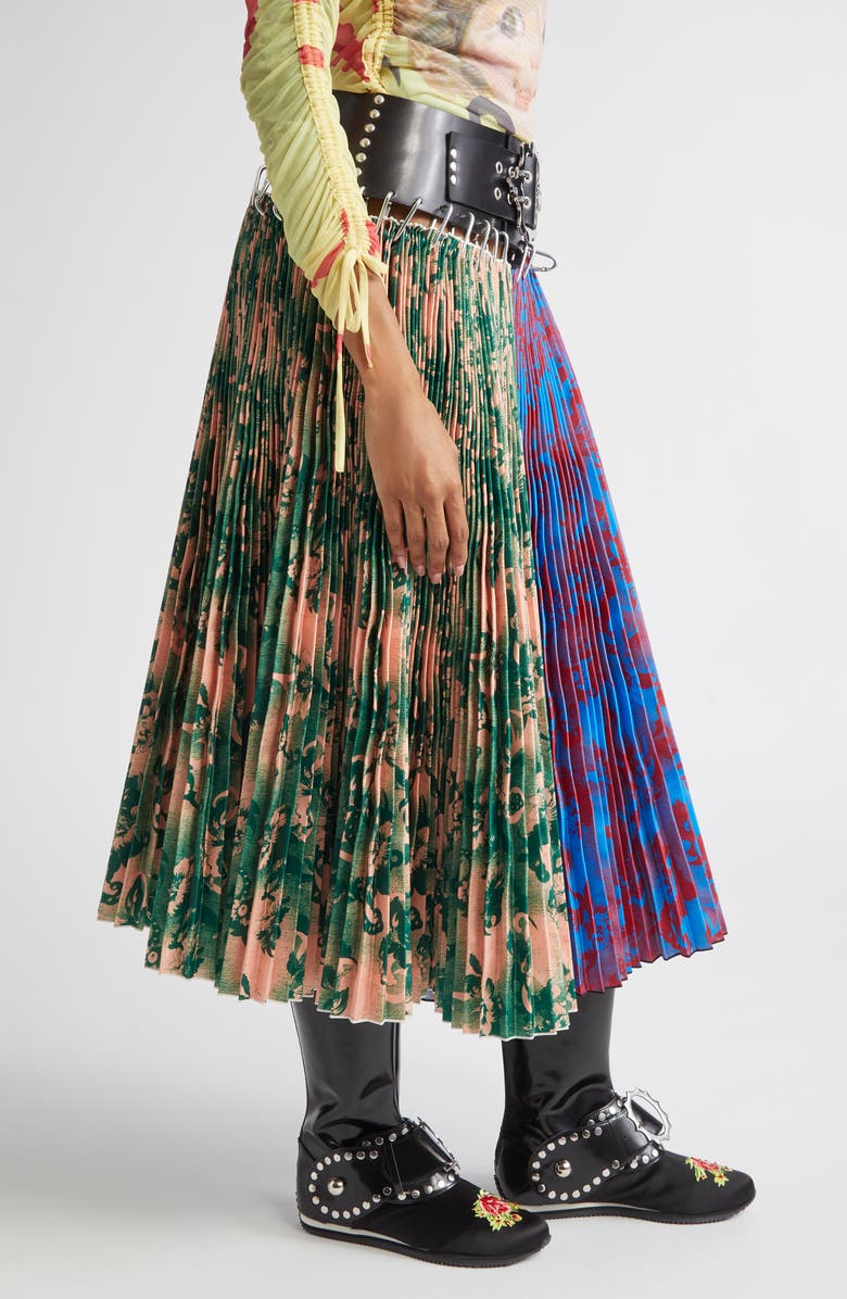 Chopova Lowena Mosey Mixed Print Pleated Taffeta Carabiner Skirt, Alternate, color,