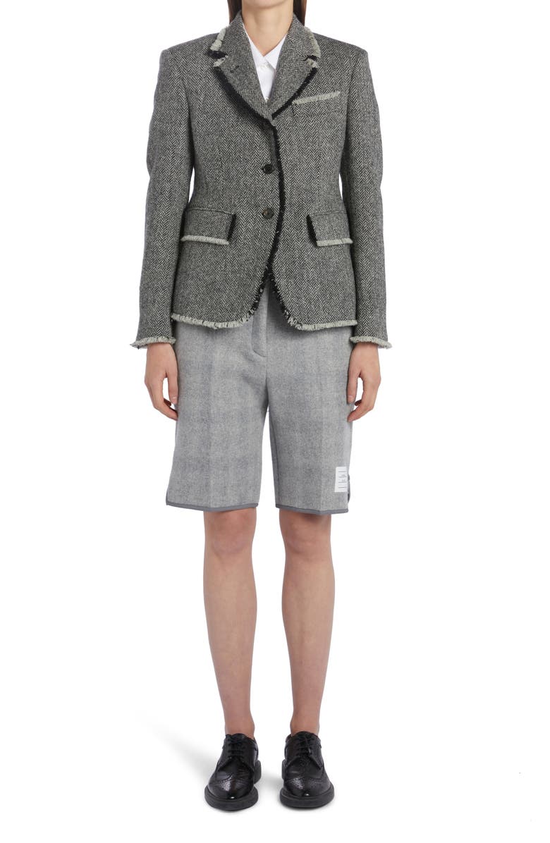 Thom Browne Herringbone Raw Edge Wool Tweed Blazer, Alternate, color, 