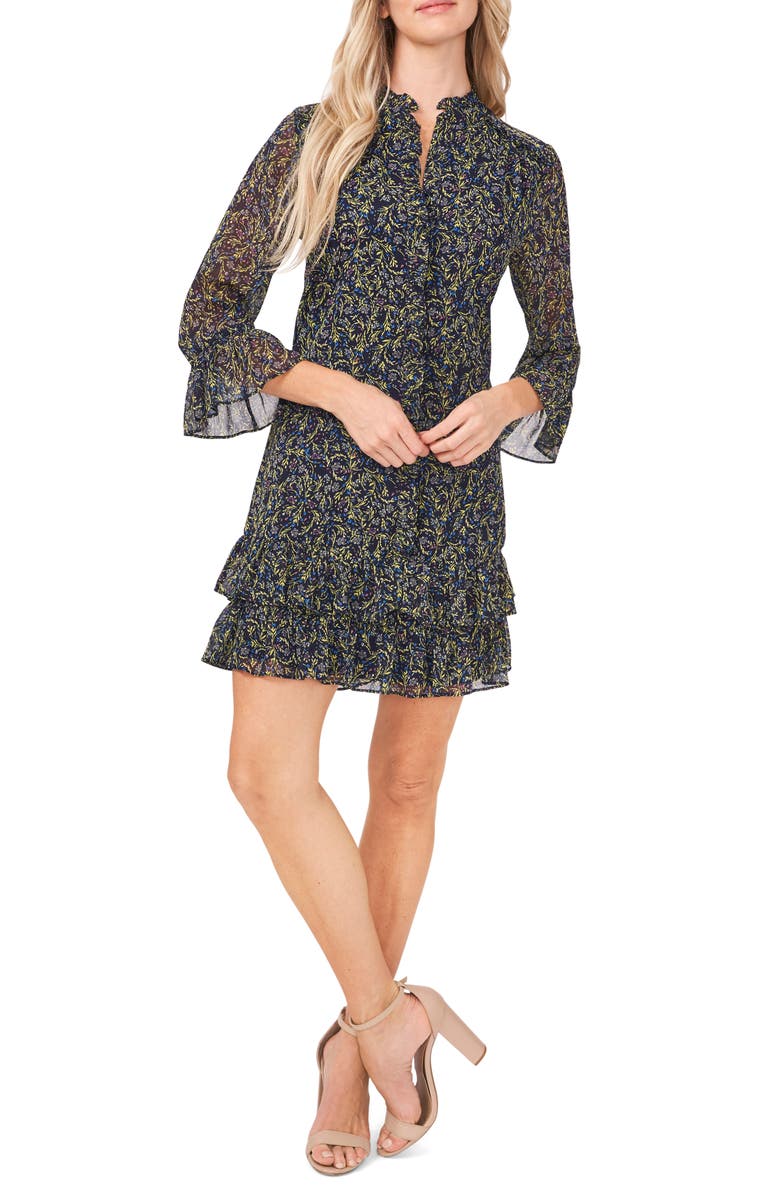 CeCe Floral Whispers Ruffle Trim A-Line Chiffon Dress, Main, color, 